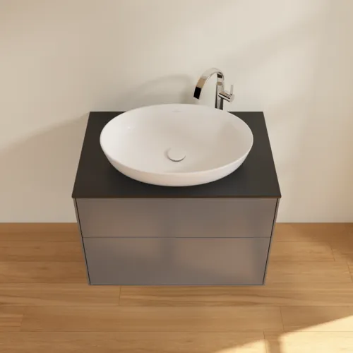 VILLEROY BOCH Finion Waschbeckenunterschrank, 2 Auszüge, 800 x 603 x 501 mm, Anthracite Matt Lacquer / Glass Black Matt #F87200GK, Bild 4