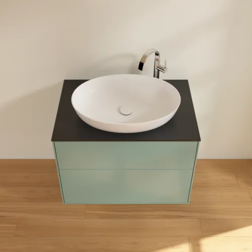 VILLEROY BOCH Finion Waschbeckenunterschrank, 2 Auszüge, 800 x 603 x 501 mm, Olive Matt Lacquer / Glass Black Matt #F87200GM, Bild 4