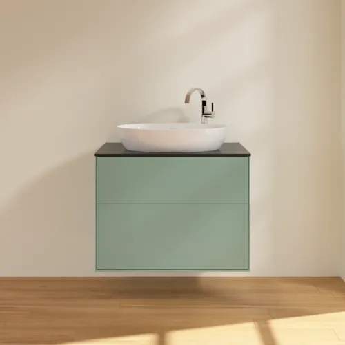VILLEROY BOCH Finion Waschbeckenunterschrank, 2 Auszüge, 800 x 603 x 501 mm, Olive Matt Lacquer / Glass Black Matt #F87200GM, Bild 3