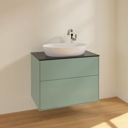 VILLEROY BOCH Finion Waschbeckenunterschrank, 2 Auszüge, 800 x 603 x 501 mm, Olive Matt Lacquer / Glass Black Matt #F87200GM, Bild 2