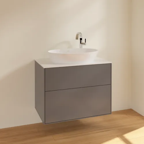 VILLEROY BOCH Finion Waschbeckenunterschrank, 2 Auszüge, 800 x 603 x 501 mm, Anthracite Matt Lacquer / Glass White Matt #F87100GK, Bild 2