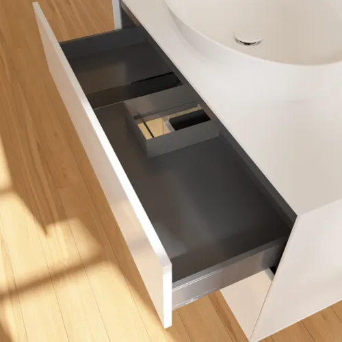 Bild von VILLEROY BOCH Finion Waschbeckenunterschrank, mit Beleuchtung, 2 Auszüge, 1000 x 603 x 501 mm, Glossy White Lacquer / Oak Veneer / Glass White Matt #F891PCGF