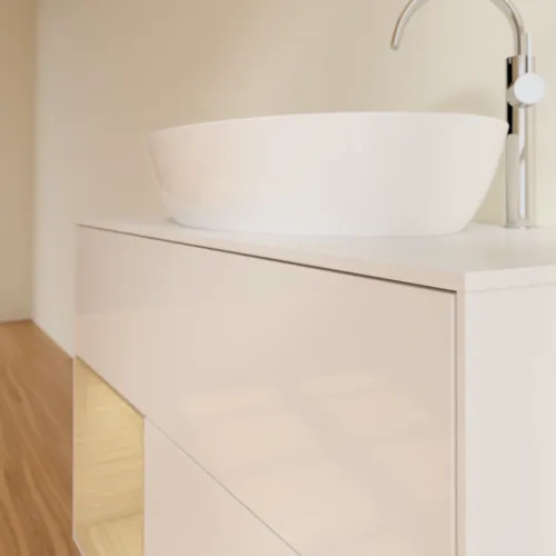 Bild von VILLEROY BOCH Finion Waschbeckenunterschrank, mit Beleuchtung, 2 Auszüge, 1000 x 603 x 501 mm, Glossy White Lacquer / Oak Veneer / Glass White Matt #F891PCGF