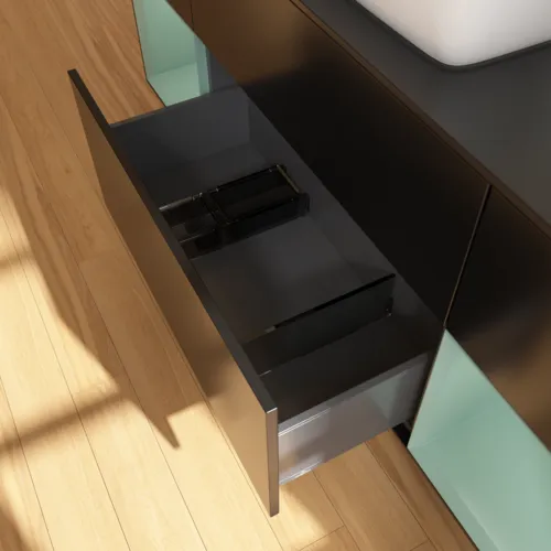 VILLEROY BOCH Finion Waschbeckenunterschrank, mit Beleuchtung, 4 Auszüge, 1600 x 603 x 501 mm, Black Matt Lacquer / Olive Matt Lacquer / Glass Black Matt #F862GMPD, Bild 7