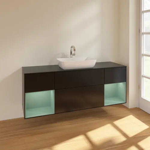 VILLEROY BOCH Finion Waschbeckenunterschrank, mit Beleuchtung, 4 Auszüge, 1600 x 603 x 501 mm, Black Matt Lacquer / Olive Matt Lacquer / Glass Black Matt #F862GMPD, Bild 2