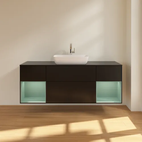 VILLEROY BOCH Finion Waschbeckenunterschrank, mit Beleuchtung, 4 Auszüge, 1600 x 603 x 501 mm, Black Matt Lacquer / Olive Matt Lacquer / Glass Black Matt #F862GMPD, Bild 3