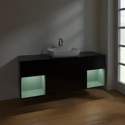 VILLEROY BOCH Finion Waschbeckenunterschrank, mit Beleuchtung, 4 Auszüge, 1600 x 603 x 501 mm, Black Matt Lacquer / Olive Matt Lacquer / Glass Black Matt #F862GMPD, Bild 5