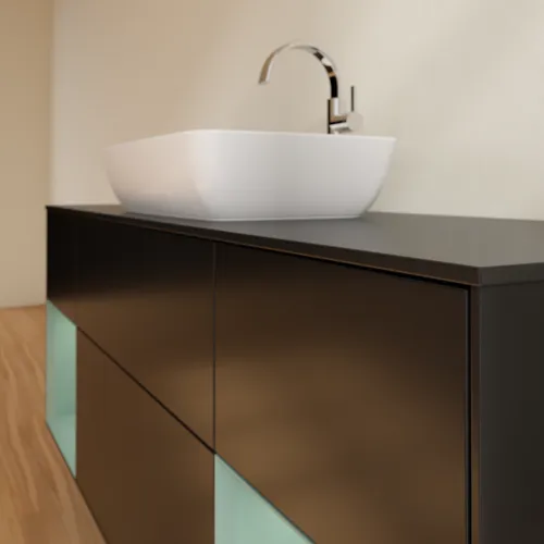 VILLEROY BOCH Finion Waschbeckenunterschrank, mit Beleuchtung, 4 Auszüge, 1600 x 603 x 501 mm, Black Matt Lacquer / Olive Matt Lacquer / Glass Black Matt #F862GMPD, Bild 6