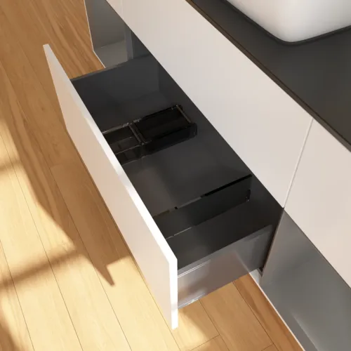 Bild von VILLEROY BOCH Finion Waschbeckenunterschrank, mit Beleuchtung, 4 Auszüge, 1600 x 603 x 501 mm, White Matt Lacquer / Anthracite Matt Lacquer / Glass Black Matt #F862GKMT