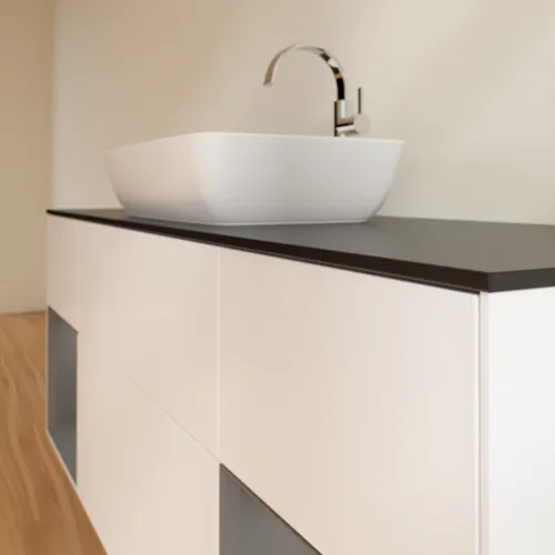 Bild von VILLEROY BOCH Finion Waschbeckenunterschrank, mit Beleuchtung, 4 Auszüge, 1600 x 603 x 501 mm, White Matt Lacquer / Anthracite Matt Lacquer / Glass Black Matt #F862GKMT