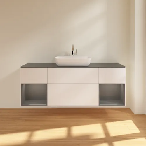 Bild von VILLEROY BOCH Finion Waschbeckenunterschrank, mit Beleuchtung, 4 Auszüge, 1600 x 603 x 501 mm, White Matt Lacquer / Anthracite Matt Lacquer / Glass Black Matt #F862GKMT