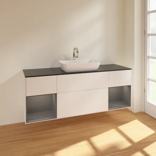 Bild von VILLEROY BOCH Finion Waschbeckenunterschrank, mit Beleuchtung, 4 Auszüge, 1600 x 603 x 501 mm, White Matt Lacquer / Anthracite Matt Lacquer / Glass Black Matt #F862GKMT