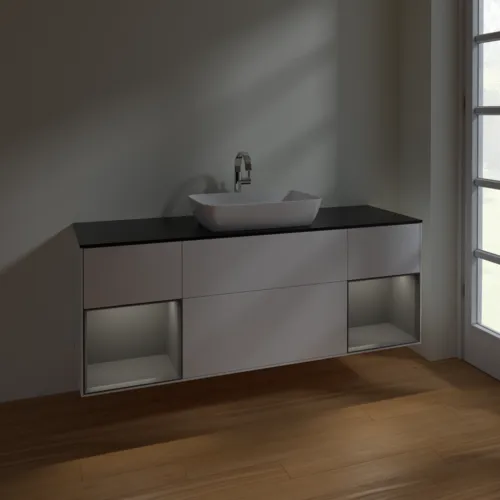 Bild von VILLEROY BOCH Finion Waschbeckenunterschrank, mit Beleuchtung, 4 Auszüge, 1600 x 603 x 501 mm, White Matt Lacquer / Anthracite Matt Lacquer / Glass Black Matt #F862GKMT