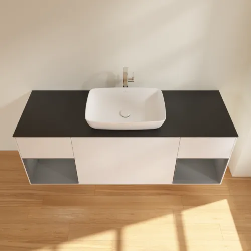 Bild von VILLEROY BOCH Finion Waschbeckenunterschrank, mit Beleuchtung, 4 Auszüge, 1600 x 603 x 501 mm, White Matt Lacquer / Anthracite Matt Lacquer / Glass Black Matt #F862GKMT
