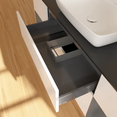 Bild von VILLEROY BOCH Finion Waschbeckenunterschrank, mit Beleuchtung, 4 Auszüge, 1600 x 603 x 501 mm, White Matt Lacquer / Anthracite Matt Lacquer / Glass Black Matt #F862GKMT