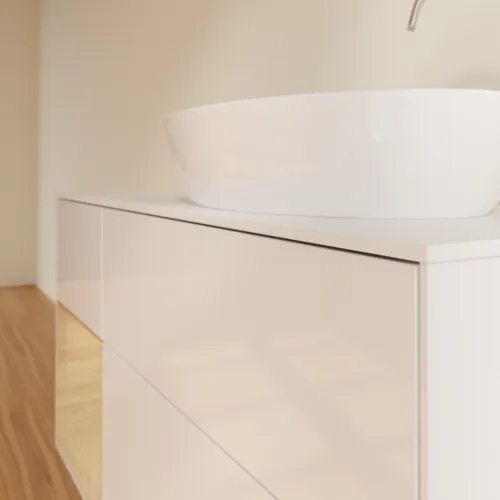Bild von VILLEROY BOCH Finion Waschbeckenunterschrank, mit Beleuchtung, 3 Auszüge, 1200 x 603 x 501 mm, Glossy White Lacquer / Oak Veneer / Glass White Matt #F921PCGF