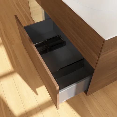 Bild von VILLEROY BOCH Finion Waschbeckenunterschrank, mit Beleuchtung, 3 Auszüge, 1200 x 603 x 501 mm, Walnut Veneer / Oak Veneer / Glass White Matt #F921PCGN