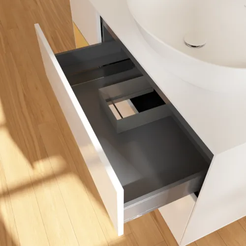 Bild von VILLEROY BOCH Finion Waschbeckenunterschrank, mit Beleuchtung, 3 Auszüge, 1200 x 603 x 501 mm, Glossy White Lacquer / Gold Matt Lacquer / Glass White Matt #F921HFGF