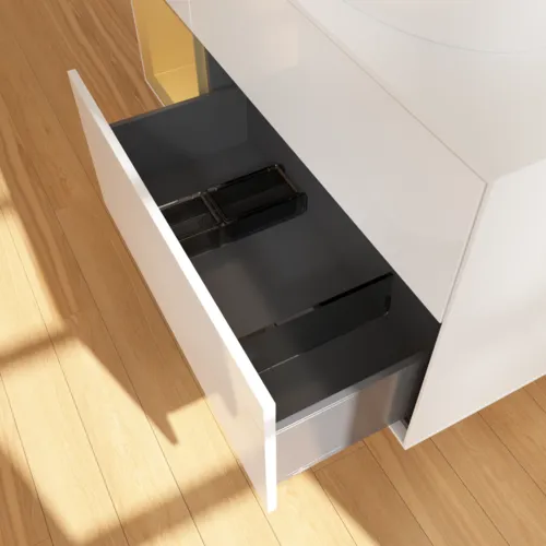 Bild von VILLEROY BOCH Finion Waschbeckenunterschrank, mit Beleuchtung, 3 Auszüge, 1200 x 603 x 501 mm, Glossy White Lacquer / Gold Matt Lacquer / Glass White Matt #F921HFGF