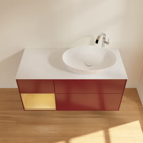 Bild von VILLEROY BOCH Finion Waschbeckenunterschrank, mit Beleuchtung, 3 Auszüge, 1200 x 603 x 501 mm, Peony Matt Lacquer / Gold Matt Lacquer / Glass White Matt #F921HFHB