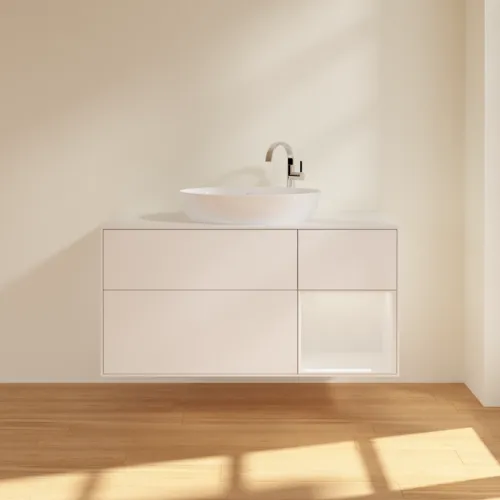 Bild von VILLEROY BOCH Finion Waschbeckenunterschrank, mit Beleuchtung, 3 Auszüge, 1200 x 603 x 501 mm, White Matt Lacquer / Glossy White Lacquer / Glass White Matt #F951GFMT