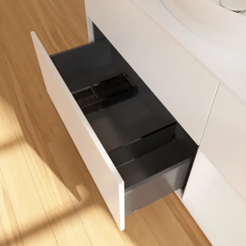 Bild von VILLEROY BOCH Finion Waschbeckenunterschrank, mit Beleuchtung, 3 Auszüge, 1200 x 603 x 501 mm, White Matt Lacquer / Glossy White Lacquer / Glass White Matt #F951GFMT
