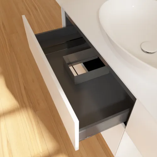 Bild von VILLEROY BOCH Finion Waschbeckenunterschrank, mit Beleuchtung, 3 Auszüge, 1200 x 603 x 501 mm, White Matt Lacquer / Glossy White Lacquer / Glass White Matt #F951GFMT