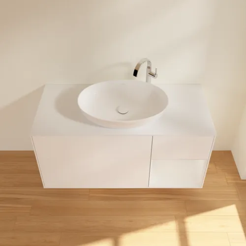 Bild von VILLEROY BOCH Finion Waschbeckenunterschrank, mit Beleuchtung, 3 Auszüge, 1200 x 603 x 501 mm, White Matt Lacquer / Glossy White Lacquer / Glass White Matt #F951GFMT