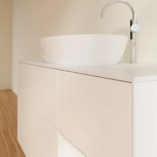 Bild von VILLEROY BOCH Finion Waschbeckenunterschrank, mit Beleuchtung, 3 Auszüge, 1200 x 603 x 501 mm, White Matt Lacquer / Glossy White Lacquer / Glass White Matt #F951GFMT