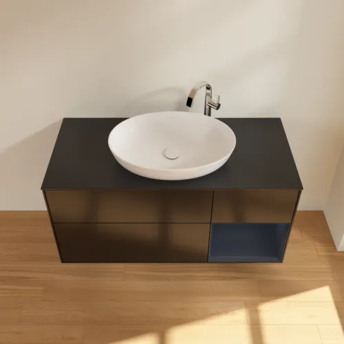 Bild von VILLEROY BOCH Finion Waschbeckenunterschrank, mit Beleuchtung, 3 Auszüge, 1200 x 603 x 501 mm, Black Matt Lacquer / Midnight Blue Matt Lacquer / Glass Black Matt #F952HGPD