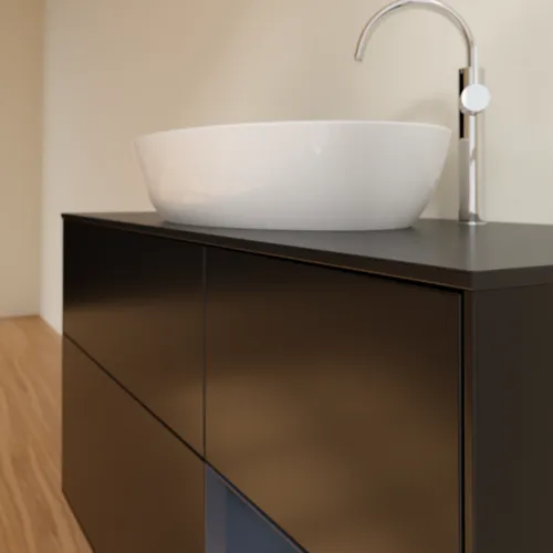 Bild von VILLEROY BOCH Finion Waschbeckenunterschrank, mit Beleuchtung, 3 Auszüge, 1200 x 603 x 501 mm, Black Matt Lacquer / Midnight Blue Matt Lacquer / Glass Black Matt #F952HGPD