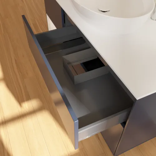 Bild von VILLEROY BOCH Finion Waschbeckenunterschrank, mit Beleuchtung, 3 Auszüge, 1200 x 603 x 501 mm, Midnight Blue Matt Lacquer / Glossy White Lacquer / Glass White Matt #F941GFHG