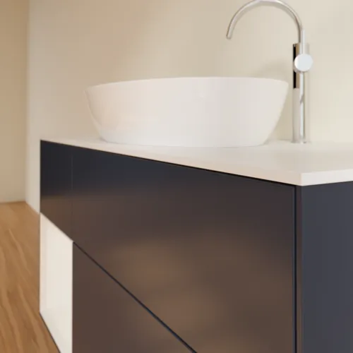 Bild von VILLEROY BOCH Finion Waschbeckenunterschrank, mit Beleuchtung, 3 Auszüge, 1200 x 603 x 501 mm, Midnight Blue Matt Lacquer / Glossy White Lacquer / Glass White Matt #F941GFHG