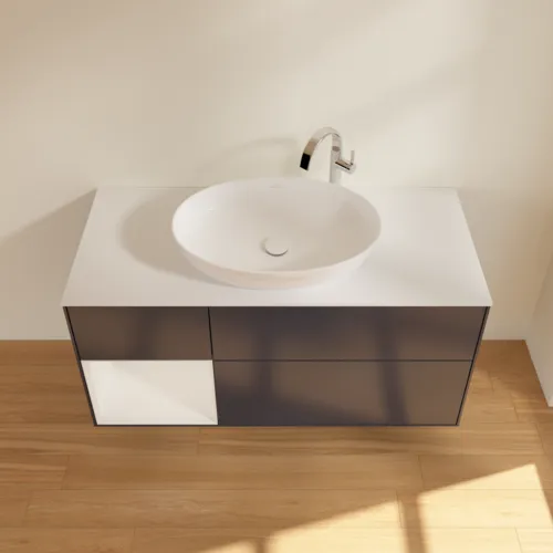 Bild von VILLEROY BOCH Finion Waschbeckenunterschrank, mit Beleuchtung, 3 Auszüge, 1200 x 603 x 501 mm, Midnight Blue Matt Lacquer / Glossy White Lacquer / Glass White Matt #F941GFHG