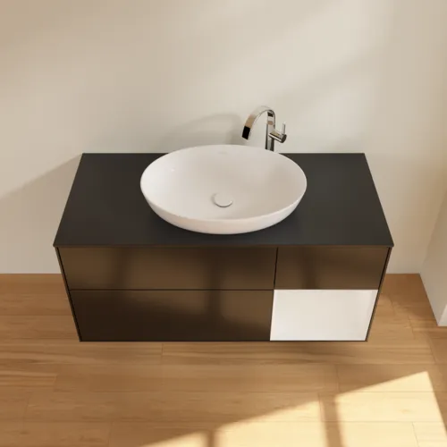 VILLEROY BOCH Finion Waschbeckenunterschrank, mit Beleuchtung, 3 Auszüge, 1200 x 603 x 501 mm, Black Matt Lacquer / Glossy White Lacquer / Glass Black Matt #F952GFPD, Bild 4