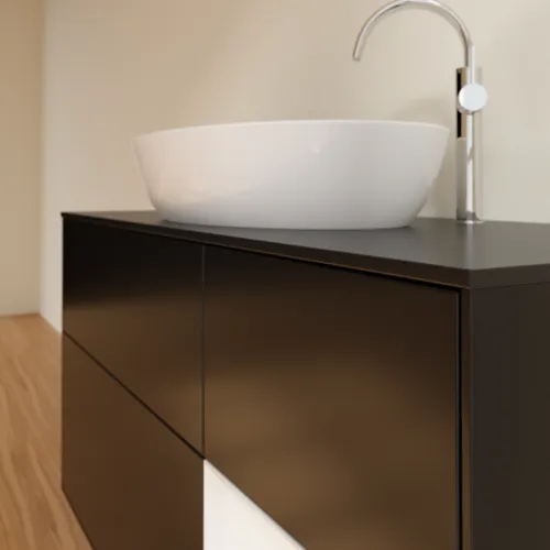 VILLEROY BOCH Finion Waschbeckenunterschrank, mit Beleuchtung, 3 Auszüge, 1200 x 603 x 501 mm, Black Matt Lacquer / Glossy White Lacquer / Glass Black Matt #F952GFPD, Bild 6