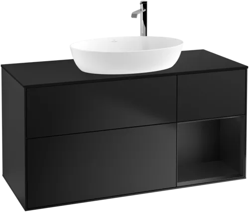 Obrázek VILLEROY BOCH Finion Vanity unit, with lighting, 3 pull-out compartments, 1200 x 603 x 501 mm, Black Matt Lacquer / Black Matt Lacquer / Glass Black Matt #F952PDPD