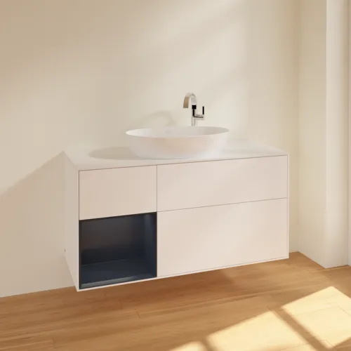 Bild von VILLEROY BOCH Finion Waschbeckenunterschrank, mit Beleuchtung, 3 Auszüge, 1200 x 603 x 501 mm, White Matt Lacquer / Midnight Blue Matt Lacquer / Glass White Matt #F941HGMT