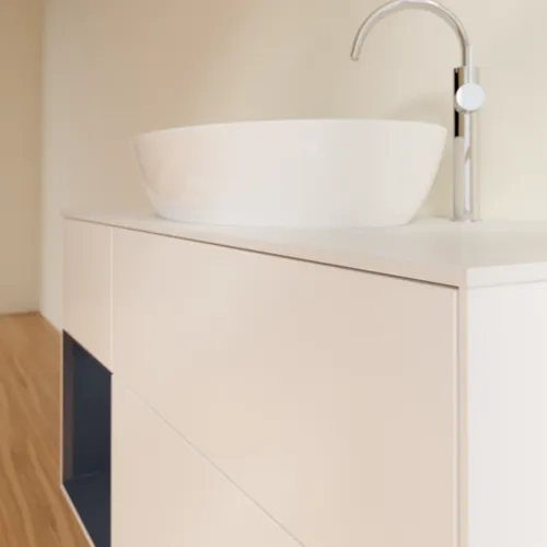 Bild von VILLEROY BOCH Finion Waschbeckenunterschrank, mit Beleuchtung, 3 Auszüge, 1200 x 603 x 501 mm, White Matt Lacquer / Midnight Blue Matt Lacquer / Glass White Matt #F941HGMT