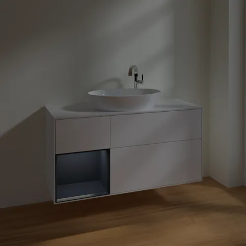 Bild von VILLEROY BOCH Finion Waschbeckenunterschrank, mit Beleuchtung, 3 Auszüge, 1200 x 603 x 501 mm, White Matt Lacquer / Midnight Blue Matt Lacquer / Glass White Matt #F941HGMT