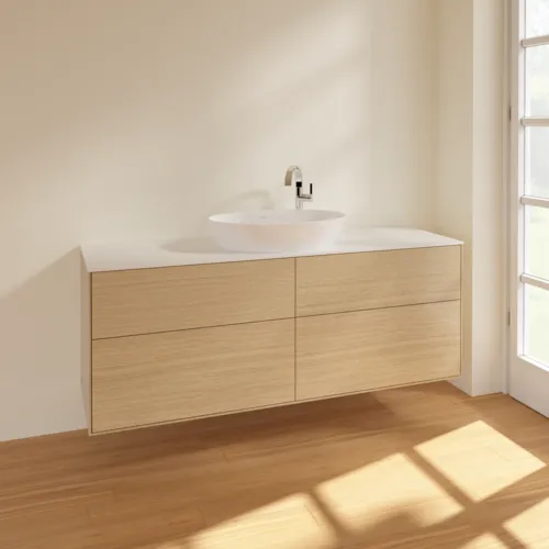 Bild von VILLEROY BOCH Finion Waschbeckenunterschrank, 4 Auszüge, 1600 x 603 x 501 mm, Oak Veneer / Glass White Matt #F97100PC