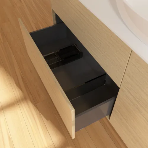 Bild von VILLEROY BOCH Finion Waschbeckenunterschrank, 4 Auszüge, 1600 x 603 x 501 mm, Oak Veneer / Glass White Matt #F97100PC