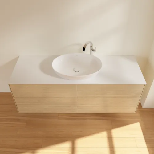 Bild von VILLEROY BOCH Finion Waschbeckenunterschrank, 4 Auszüge, 1600 x 603 x 501 mm, Oak Veneer / Glass White Matt #F97100PC