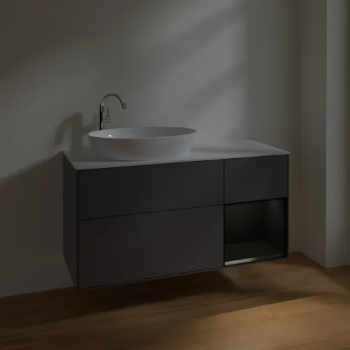 VILLEROY BOCH Finion Waschbeckenunterschrank, mit Beleuchtung, 3 Auszüge, 1200 x 603 x 501 mm, Anthracite Matt Lacquer / Black Matt Lacquer / Glass White Matt #F931PDGK, Bild 5