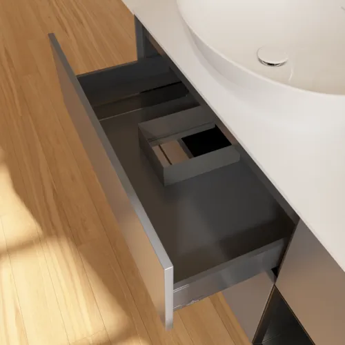 VILLEROY BOCH Finion Waschbeckenunterschrank, mit Beleuchtung, 3 Auszüge, 1200 x 603 x 501 mm, Anthracite Matt Lacquer / Black Matt Lacquer / Glass White Matt #F931PDGK, Bild 8