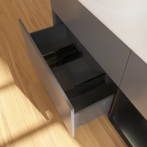 VILLEROY BOCH Finion Waschbeckenunterschrank, mit Beleuchtung, 3 Auszüge, 1200 x 603 x 501 mm, Anthracite Matt Lacquer / Black Matt Lacquer / Glass White Matt #F931PDGK, Bild 7