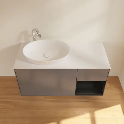 VILLEROY BOCH Finion Waschbeckenunterschrank, mit Beleuchtung, 3 Auszüge, 1200 x 603 x 501 mm, Anthracite Matt Lacquer / Black Matt Lacquer / Glass White Matt #F931PDGK, Bild 4