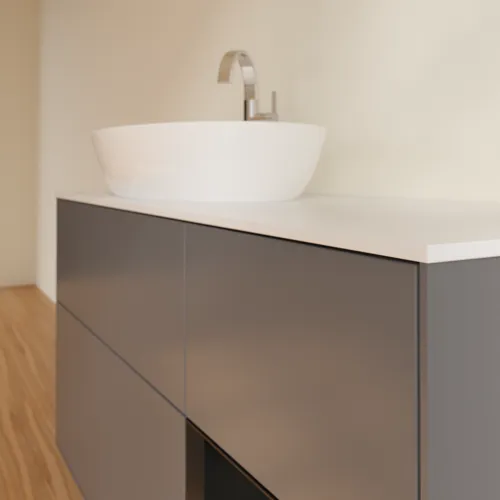 VILLEROY BOCH Finion Waschbeckenunterschrank, mit Beleuchtung, 3 Auszüge, 1200 x 603 x 501 mm, Anthracite Matt Lacquer / Black Matt Lacquer / Glass White Matt #F931PDGK, Bild 6