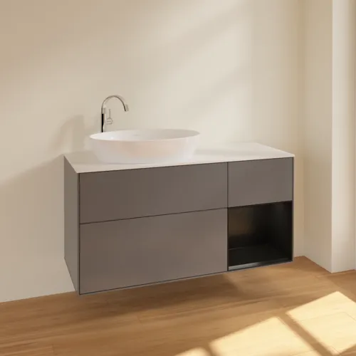 VILLEROY BOCH Finion Waschbeckenunterschrank, mit Beleuchtung, 3 Auszüge, 1200 x 603 x 501 mm, Anthracite Matt Lacquer / Black Matt Lacquer / Glass White Matt #F931PDGK, Bild 2