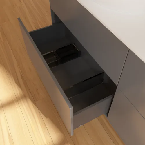 Bild von VILLEROY BOCH Finion Waschbeckenunterschrank, 4 Auszüge, 1600 x 603 x 501 mm, Anthracite Matt Lacquer / Glass White Matt #F96100GK